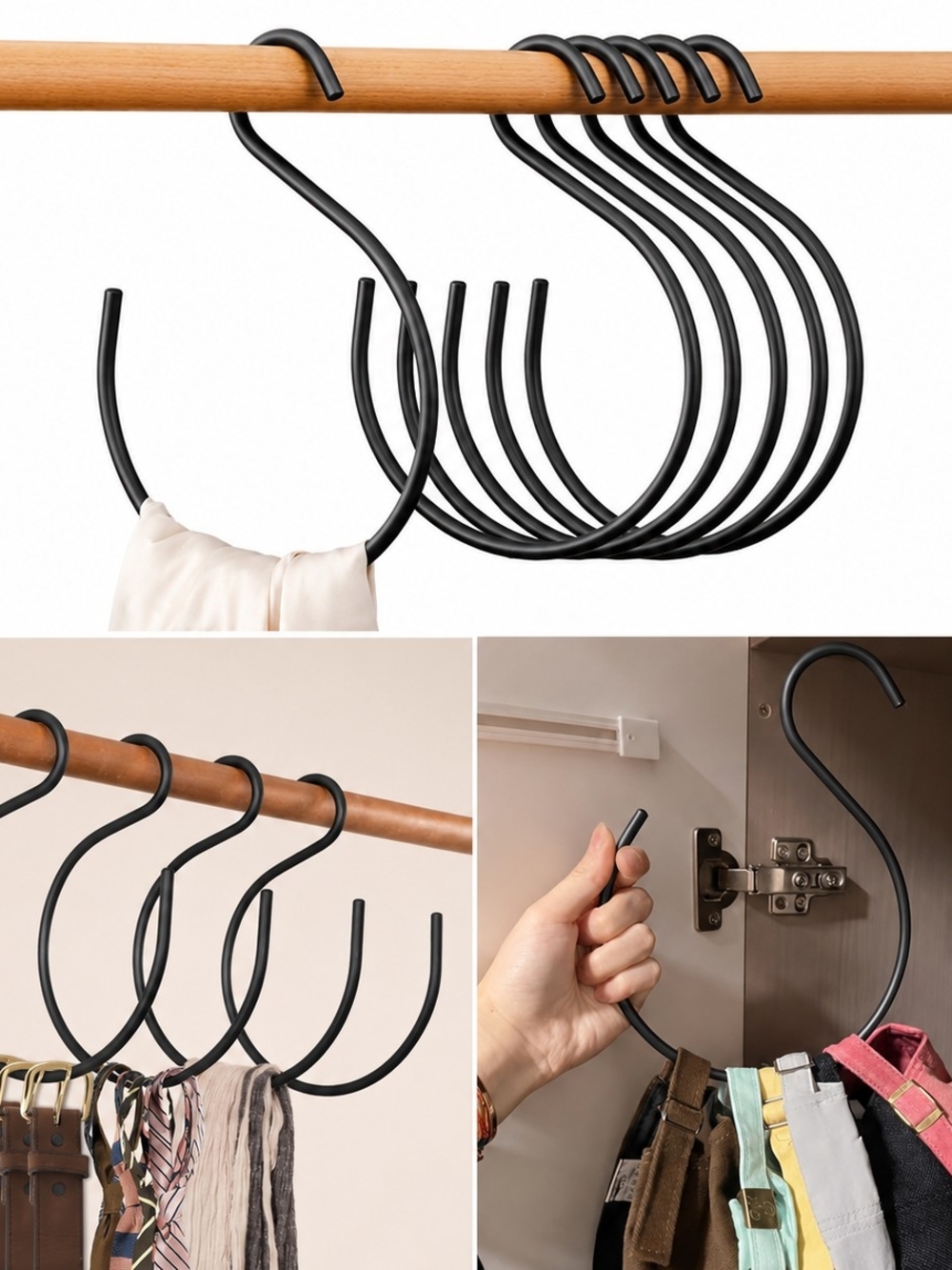 2 Black Metal Scarf & Belt Organizer Hangers Closet Storage Hooks